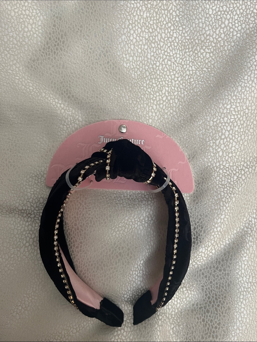 Juicy couture Black Velvet Knotted Headband with Rhinestones